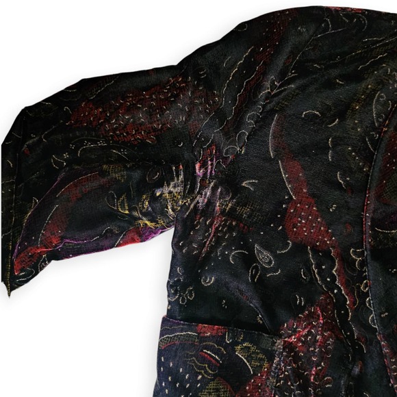 Vtg Rumours Croped Blazer Black Velvet Colorful Metallic‎ women sz Small - Picture 3 of 10